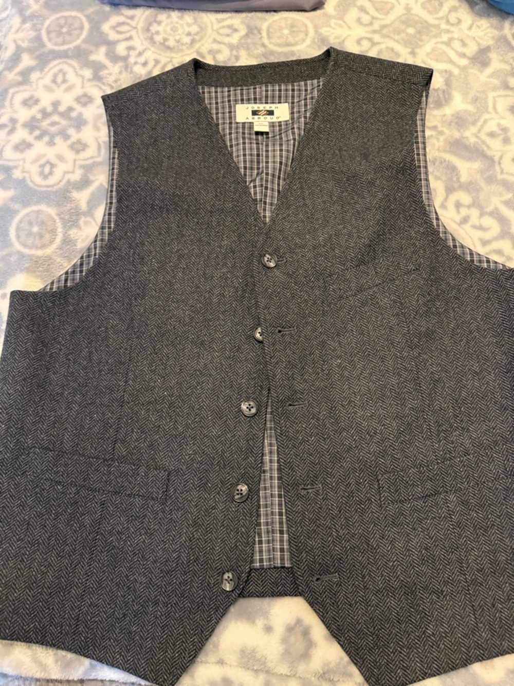 Joseph Abboud Gray Herringbone Vest with Plaid Lining
